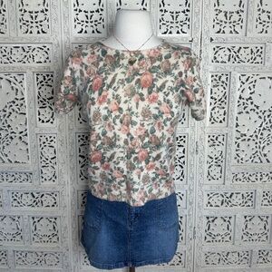 Vintage Angora Blend Floral Grannycore‎ Cottage Soft Short Sleeve Sweater Sz M
